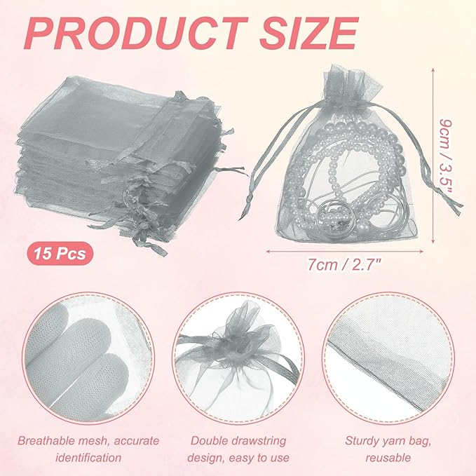 uxcell 50 Pcs Organza Gift Bags, 2.7x3.5 Inch Drawstring Pouches Jewelry Gift - Image 2