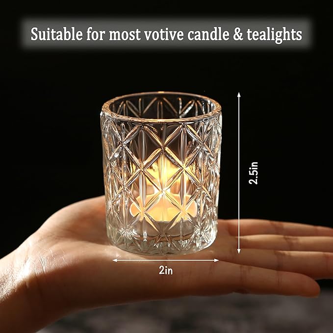 48 Pack Clear Votive Candle Holders, Vintage Glass Candle Holder - Image 3