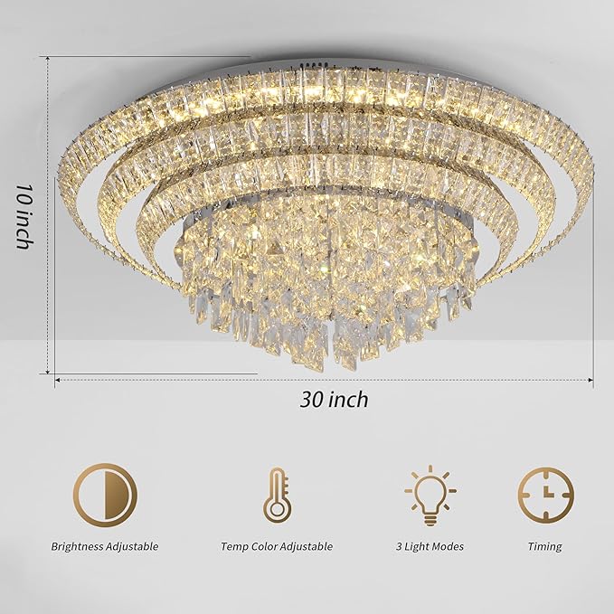 30 inch Crystal Silver Ceiling-Light Flush Mount - Image 2