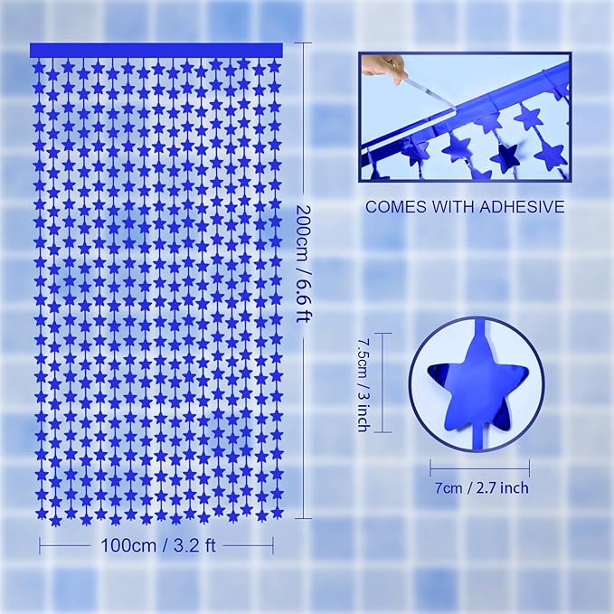 LOLStar 2Pack Blue Happy Birthday Party Decorations 3.3X6.6ft Each Navy Star - Image 6