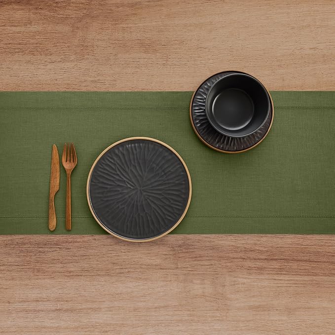 Solino Home Linen Olive Table Runner 144 Inches Long - Image 3