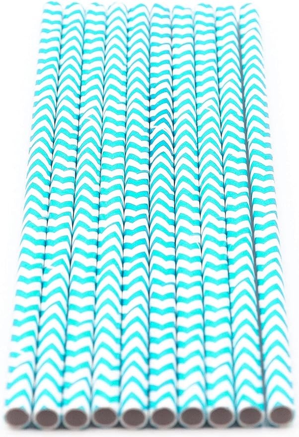 Pack of 900 Turquoise Chevron Biodegradable 4-Ply Paper Drinking Straws - Image 2