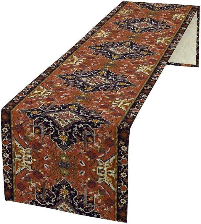 Vintage Boho Orange Table Runner, Country Rustic Farmhouse Magical Abstract by Unknown
