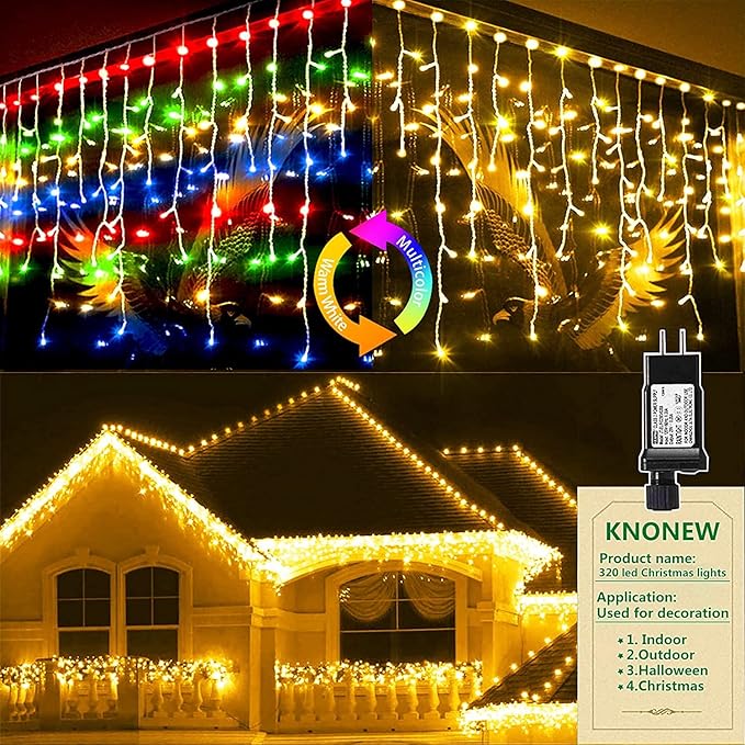KNONEW Christmas Lights Outdoor Color Changing 400 LED 33ft 11 Modes Curtain by KNONEW
