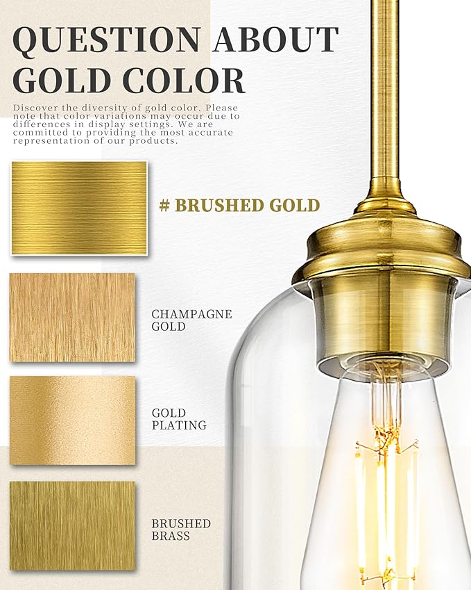 LIROUVET 2 Pack Pendant Lights, Vintage Hanging Lights, Brushed Gold Pendant - Image 8