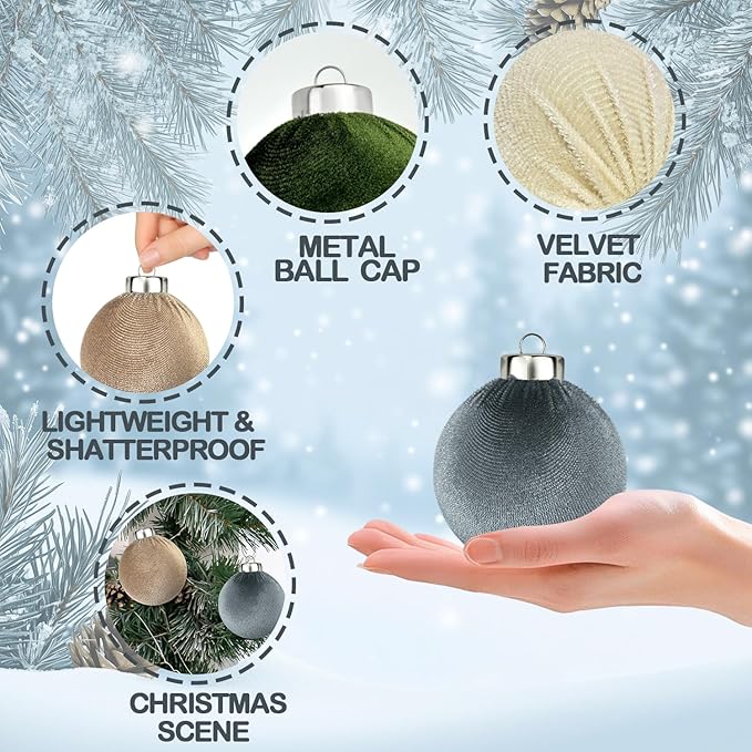 Velvet Ball Ornaments for Christmas Tree 15 PCS, Large Neutral Flocked - Image 4