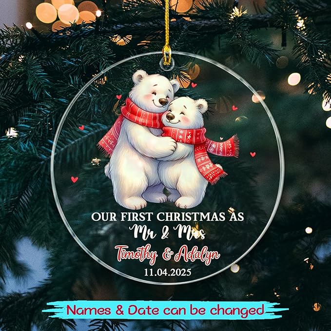 Our First Christmas As Mr & Mrs Ornament, Personalized Date/Name Polar Bear Mr - Image 2