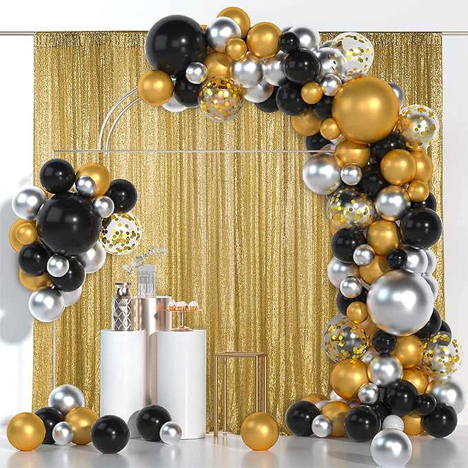 Hahuho Gold Sequin Backdrop Curtain, Party Decoration（4 Panels, 2FT x 8FT - Image 4