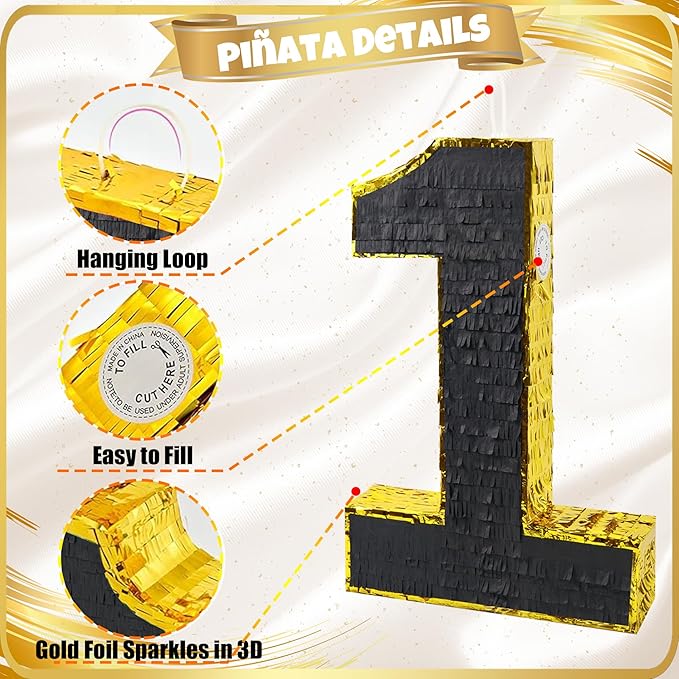 PCFING 20 Inch Number 1 Piñata Gold Black - Image 4