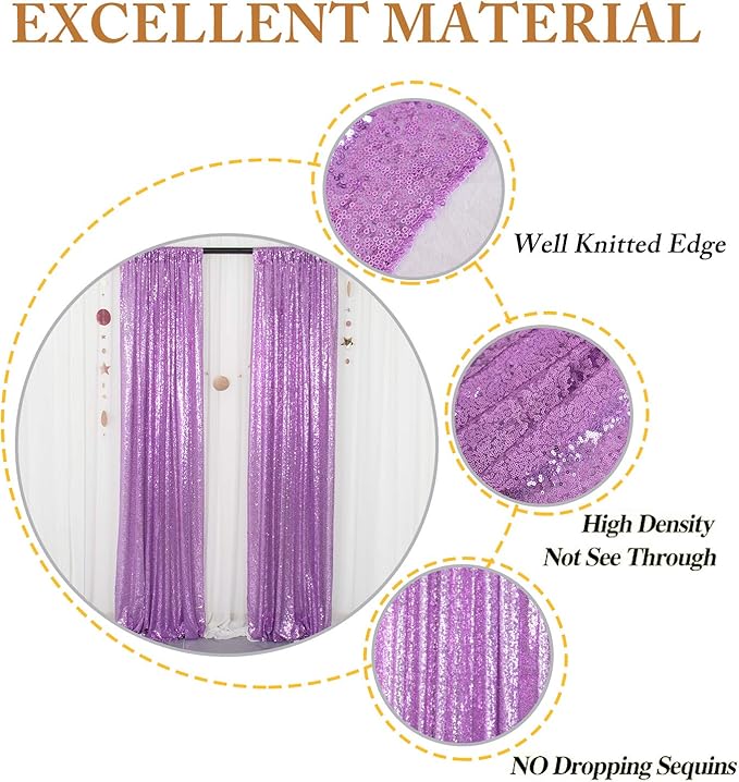 ShinyBeauty Sequin Curtains 4 Panels Lavender Sequin Backdrop Photo Backdrops - Image 5