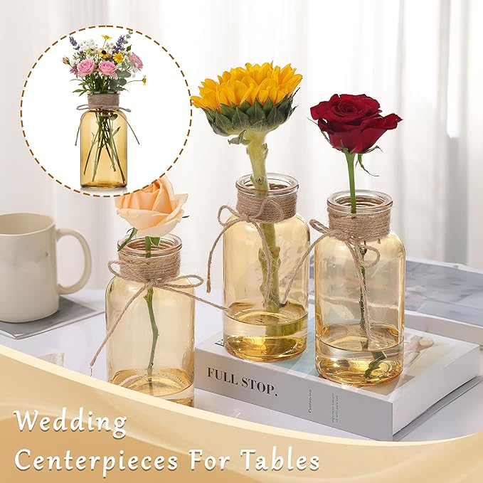 Gold Vases for Centerpieces Set of 6, Mason Jars Boho Cylinder Bud Vases in Bulk - Image 2