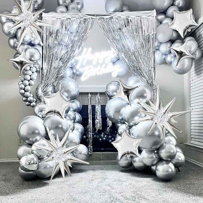 Silver Star Balloons, 22in Large Star Balloons Foil 10in 4-Pointed & Silver - Image 5