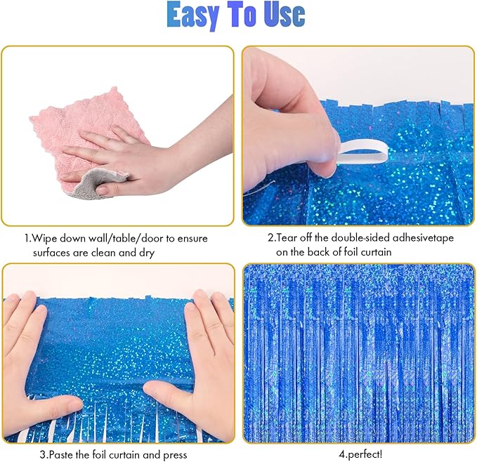 CANREVEL 2 Pack 3.3x8.2 Feet Blue Foil Fringe Backdrop Curtains, Glitter Tinsel - Image 7