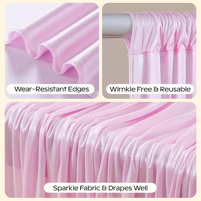 Pink Glitter Backdrop Curtain for Parties Wedding, 10Ft x 10Ft Satin Shimmer - Image 2