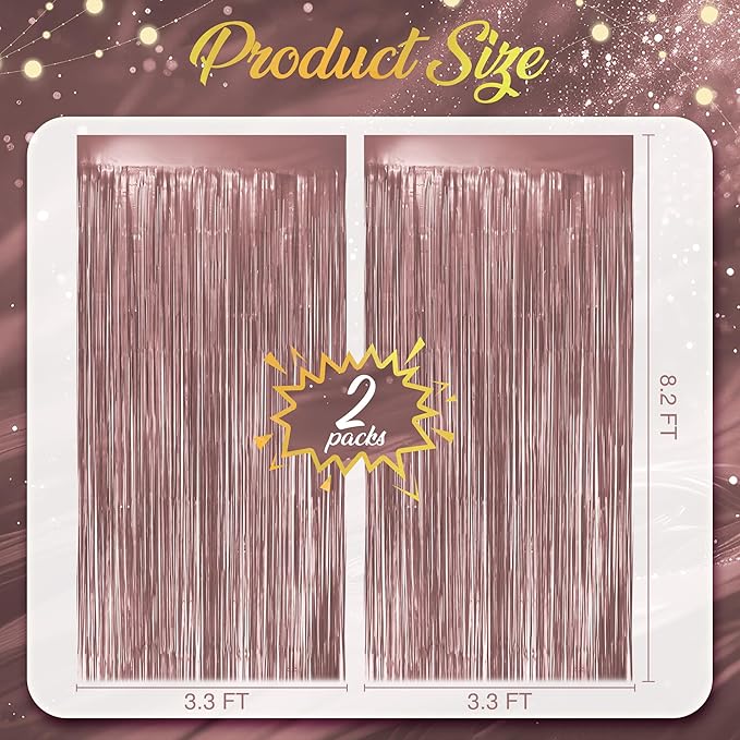 2 Pack Metallic Rose Gold Fringe Backdrop, 3.2x8.2ft Shining Foil Tinsel - Image 4
