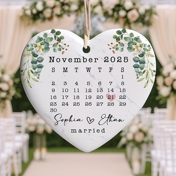 Love Signal Married Calendar Ceramic Ornament, Mr Mrs 2025 Ornaments Custom by LoveSignal