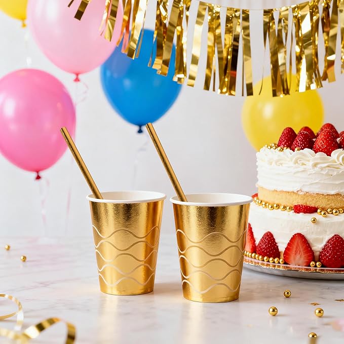 Gold Paper Straws, Disposable Drinking Straws - Image 2