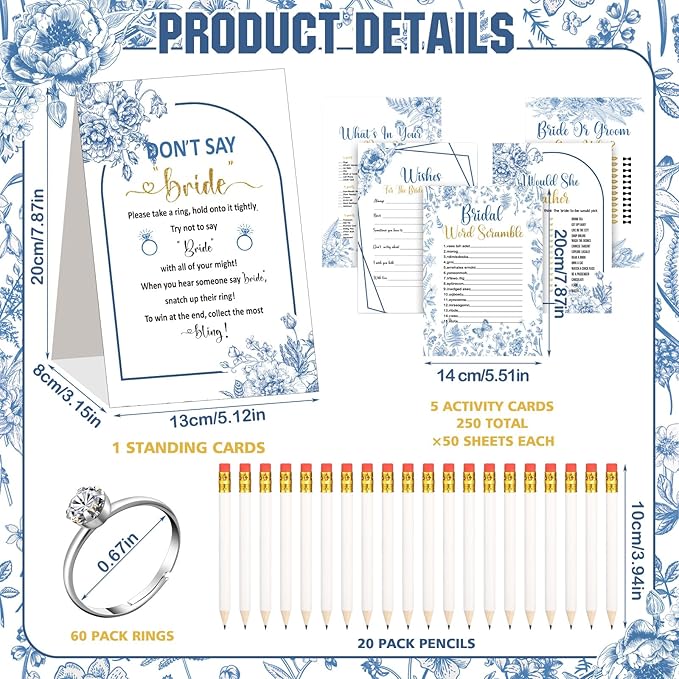 Estune 331 Pcs Bridal Shower Games Supplies, 5 Sets 250 Pcs Wedding Games Cards - Image 2