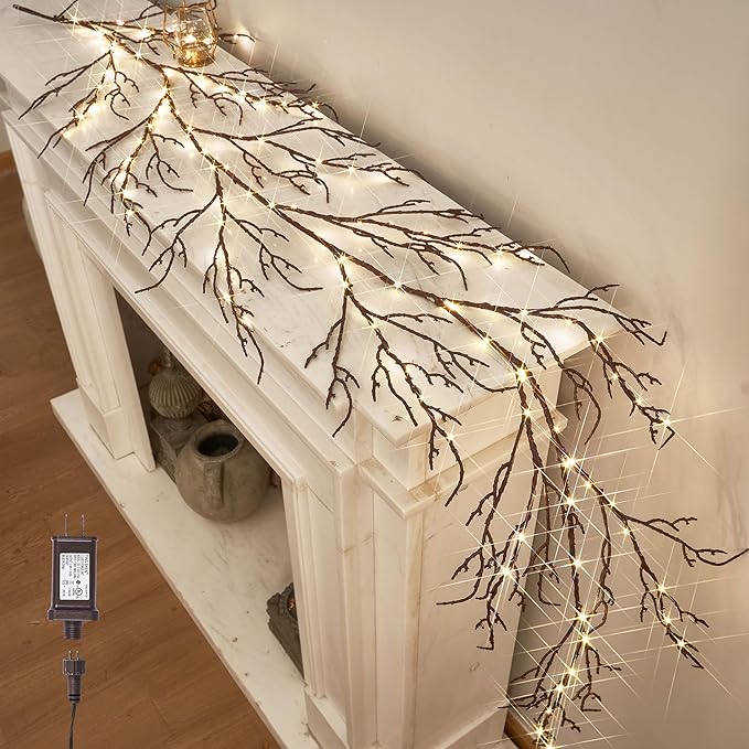 LITBLOOM Brown 6FT 120 LED Fairy Lights Plug in Willow Vine Garland by LITBLOOM