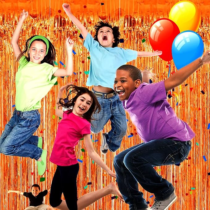 4 Pack Orange Foil Fringe Curtain Backdrop, 3.28Ft x 9.84Ft Metallic Tinsel - Image 5