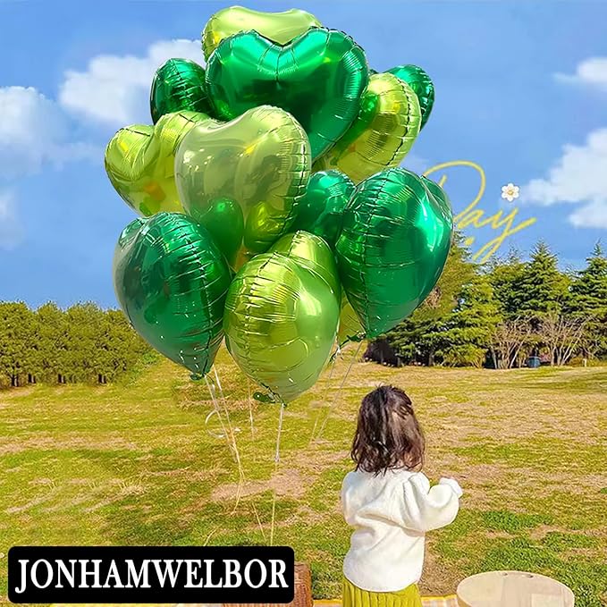 Jonhamwelbor 20Pcs 18 inch Lime Green Foil Mylar Heart Shape Balloons - Image 4