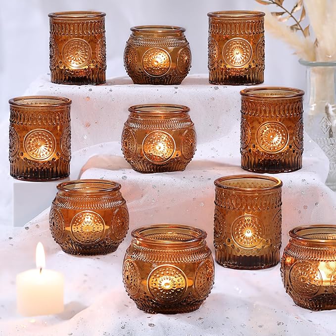 DARJEN 12Pcs Amber Votive Candle Holders by DARJEN