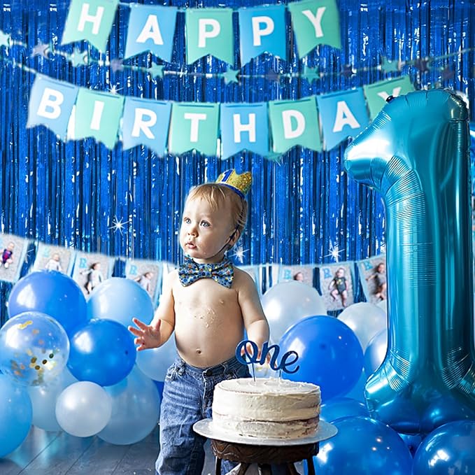 Tinsel Curtain Party Backdrop Blue Birthday Decorations 10 Packs Glitter Foil - Image 6