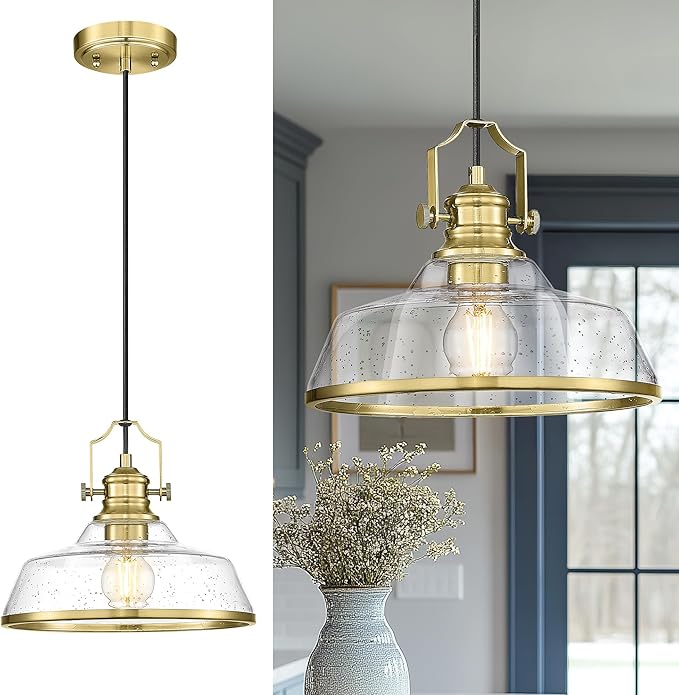 kudos Gold Pendant Lights Kitchen Island, Farmhouse Gold Seeded Glass Pendant by kudos