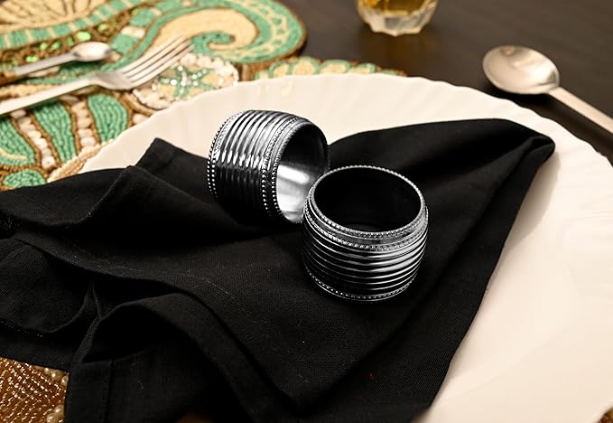 Silver Napkin Rings Set of 12, Beaded Napkin Rings - Image 6