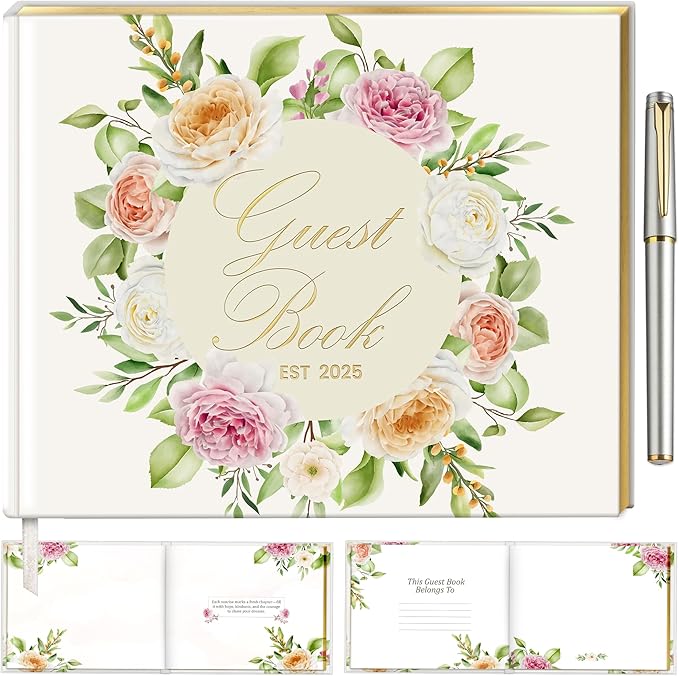 Wedding Guest Book with Pen and Stickers Included, Custom Guest Book Design 2025 - Image 8