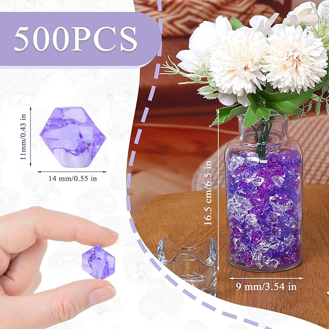 LAIDANLA 500PCS Mixed Purple Acrylic Gems Vase Fillers Fake Ice Cubes Plastic - Image 4