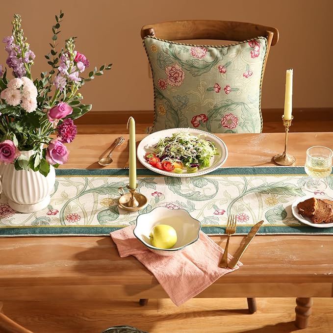 patdrea Designer Green Floral Extra Long Table Runner, French Elegant Vibrant - Image 6
