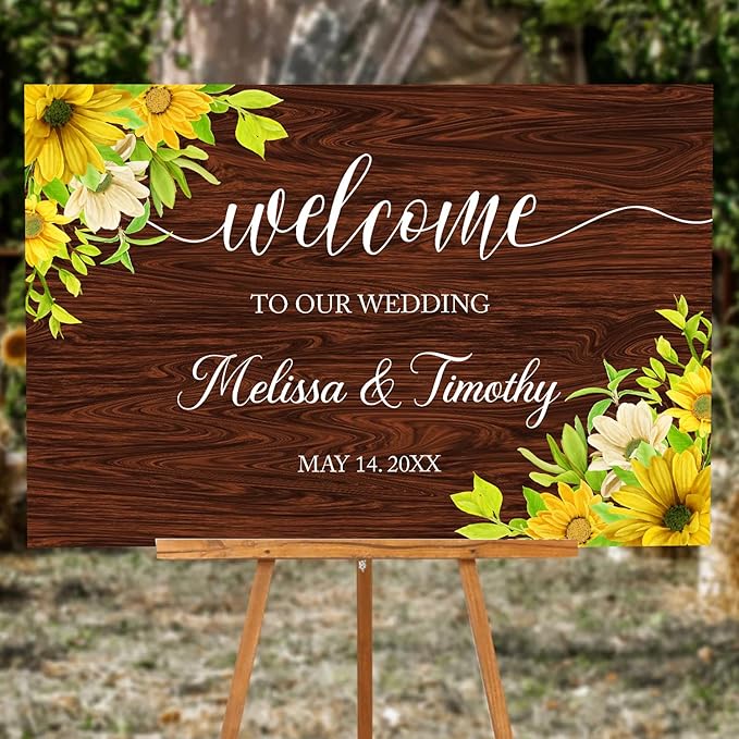 Rustic Sunflower Wedding Welcome Sign Template, Printable Wood-Inspired Welcome - Image 5