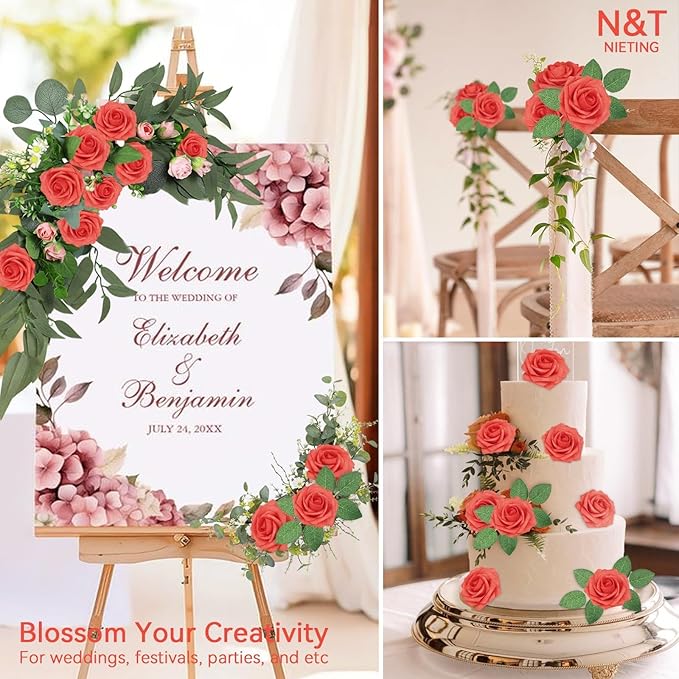 N&T NIETING Artificial Flowers 25pcs Real Looking Coral Foam Fake Roses - Image 7