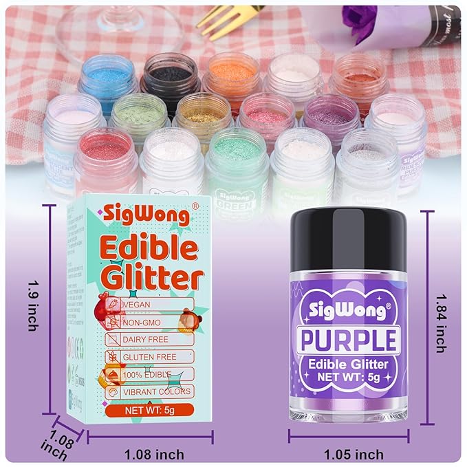 Purple Edible Glitter - 5g Food Grade Cake Decorating Shimmering Glitter - Image 6