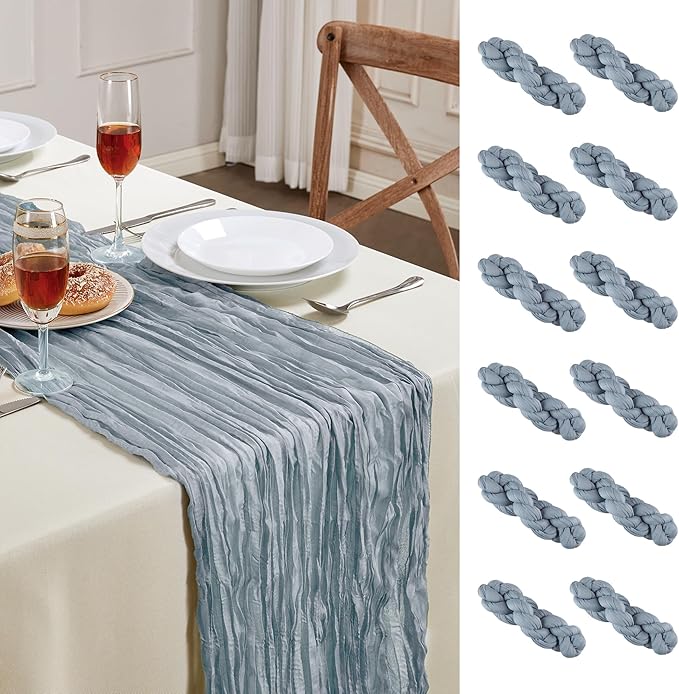 12 Pack Dusty Blue Cheesecloth Table Runner 10FT Long Boho Gauze Table Runner by AGIRL