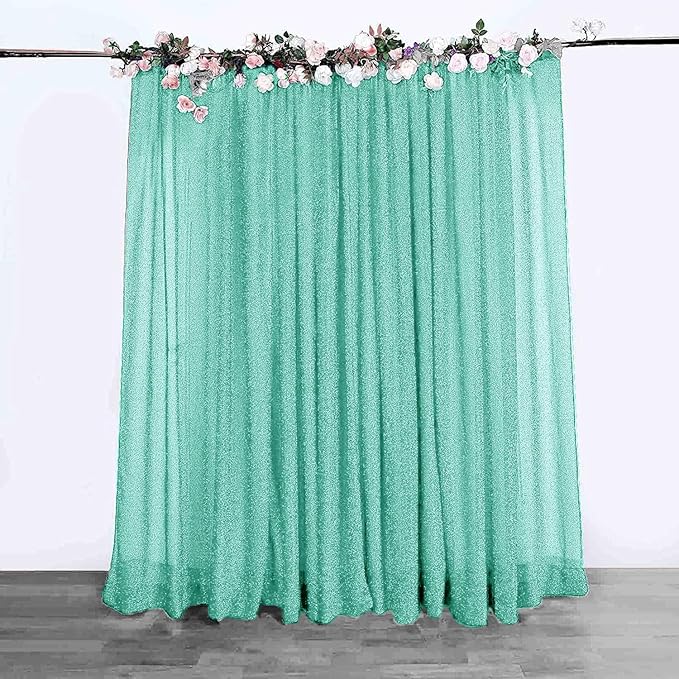 10FT x10FT Aqua Blue Metallic Sheer Spandex Backdrop, 1 Panel Glitter Sheer - Image 5