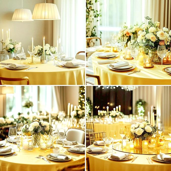 Round Tablecloth 120 Inch 2 Pack Yellow Tablecloths Washable Decorative Linen - Image 4