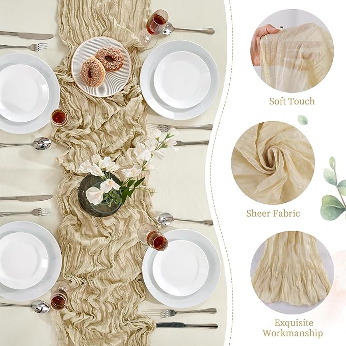 Cheesecloth Table Runner 10FT Long Boho Gauze Table Runner Rustic Sheer Runner - Image 7