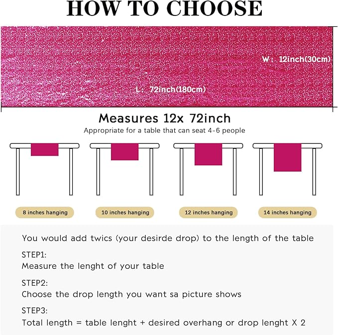 10 Packs 12 x 72 inches Sequin Table Runner, Hot Pink Glitter Table Runner - Image 5