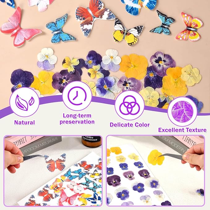 80 Pcs 8 Kinds Natural Real Dried Pressed Edible Flowers & Edible Butterflies - Image 6