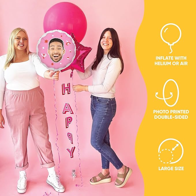 Big Dot of Happiness Personalized Fun Face Photo Pink Balloons, Custom Birthday - Image 2
