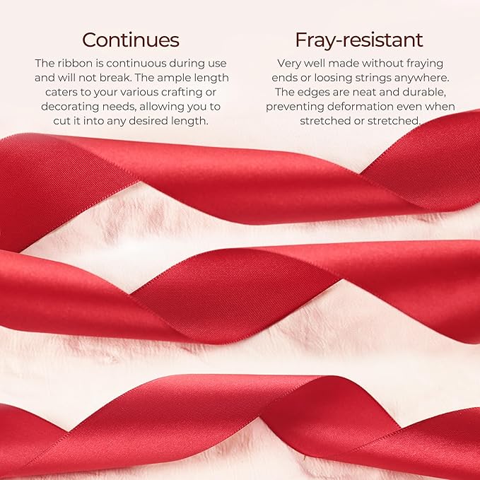 Scarlet Red Satin Ribbon 3/8 inch X Continuous 50 Yards, Single Face Polyester - Image 4