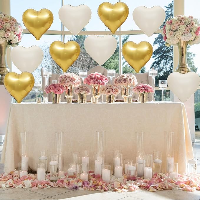 Sand White Gold Heart Balloons - Image 4