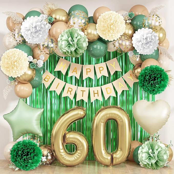 Sage Green 60th Birthday Decorations by KAINSY