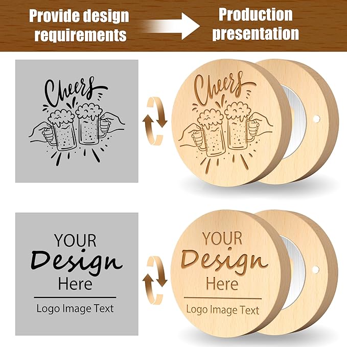 8 Custom Magnetic Bottle Opener Refrigerator, Personalized Engraved Wood Beer - Image 5