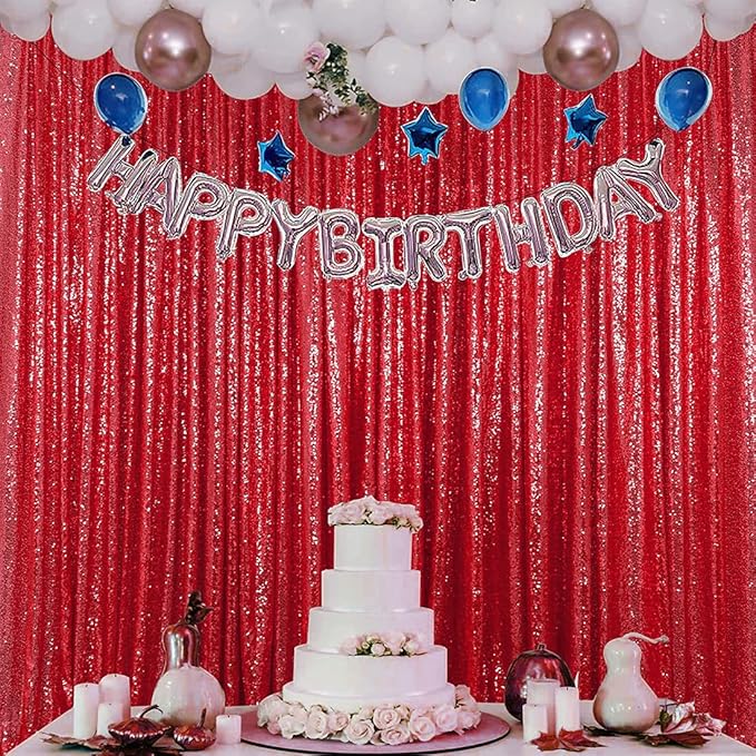 Red Sequin Backdrop Curtain 8FTX8FT 1 Panel Christmas Party Backdrop Curtains by HMQIANG
