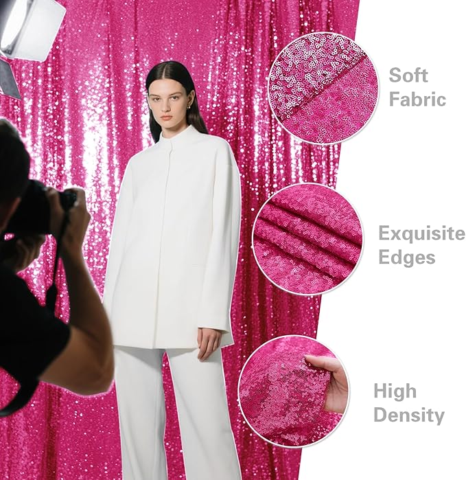 Fuchsia Sequin Backdrop Curtain 4 Pieces 2FTx8FT Glitter Photography Backdrop - Image 3
