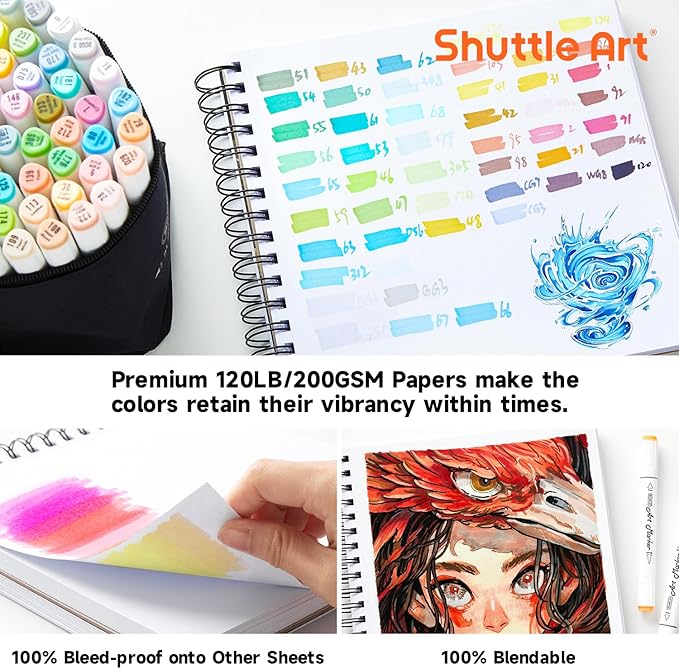 Shuttle Art Marker Pad, 8.3”x8.9” Portable Square Sketchbook, 80 Sheets Marker - Image 3