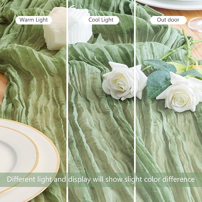 Asee'm Cheesecloth Table Runner 120 Inches Sage Green Boho Gauze Cheese Cloth - Image 5